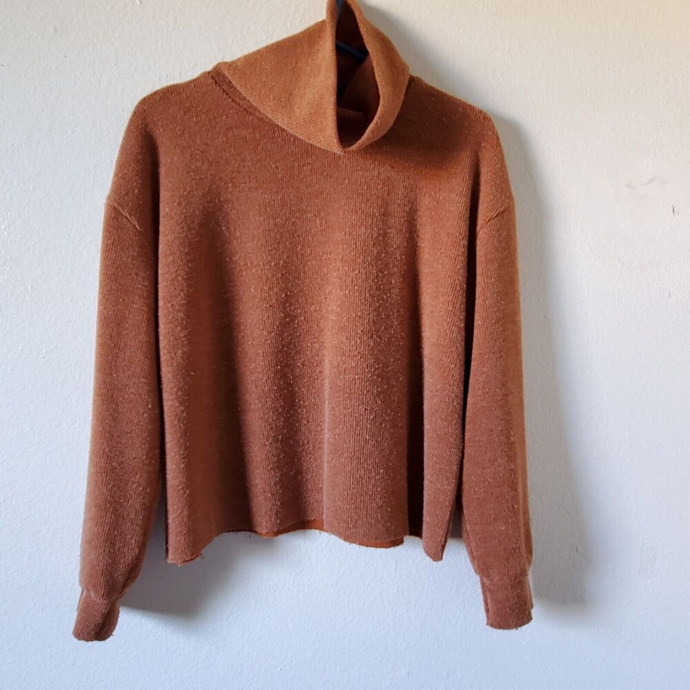Shein Cowl Neck Sweater Womens S Burnt Orange Ribbed Pullover Long Sleeve Knit